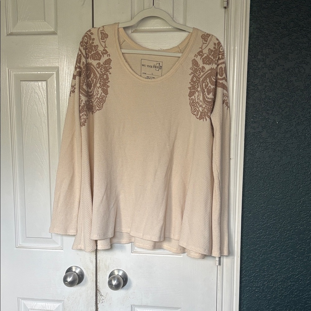 We The Free Cream and Brown Blouse